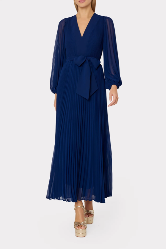 MILLY Nadie Pleated Maxi Dress