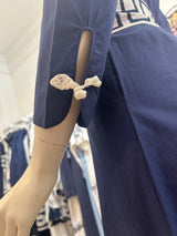 Sistership navy, white & gold button down dress
