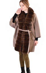 Cashmere blended cape with fox trim