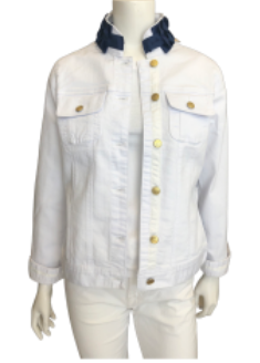 Denim Jacket with Ribbon Neck