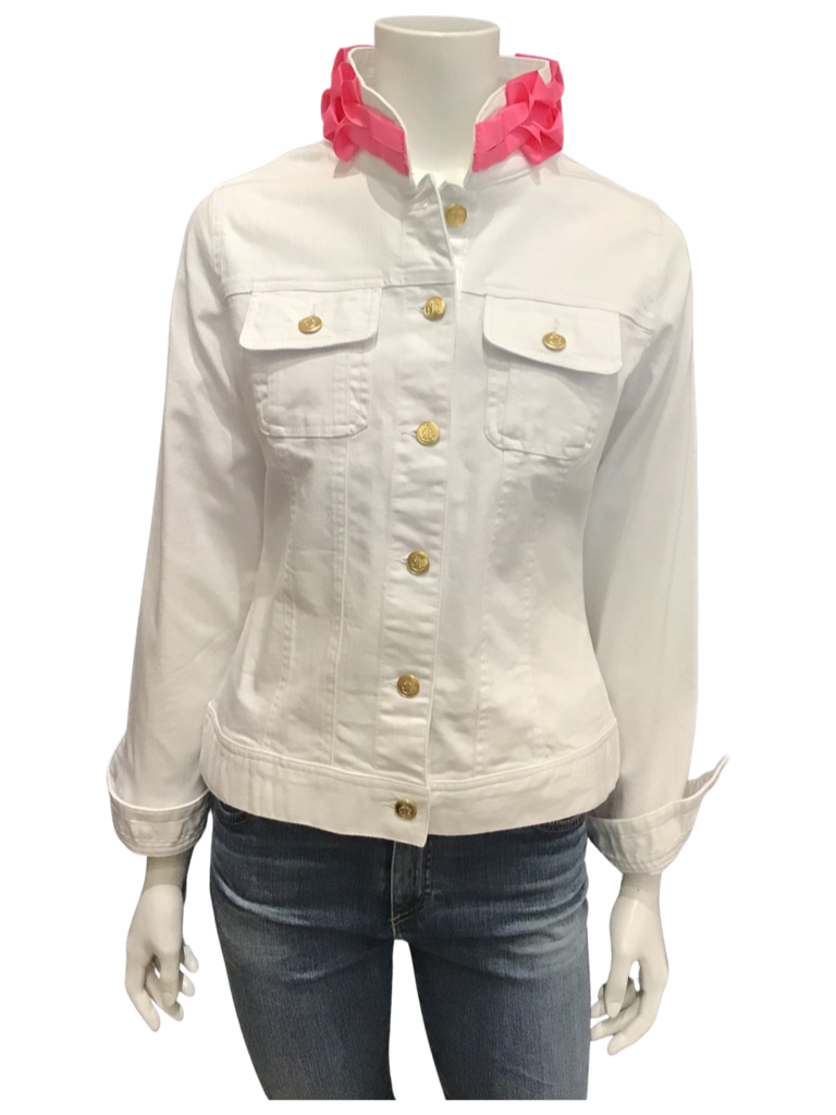 Denim Jacket with Ribbon Neck